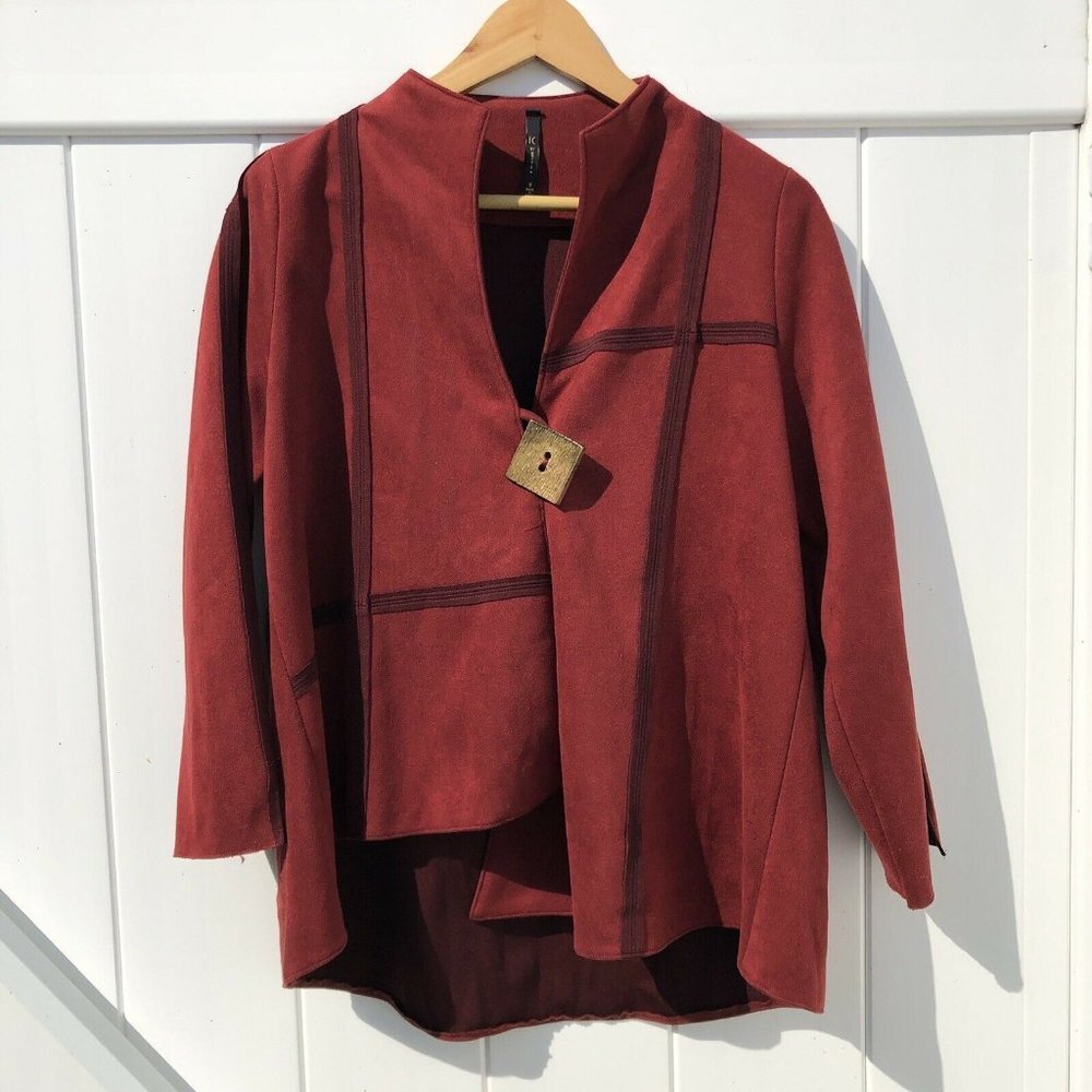 I.C. By Connie K Jacket Maroon Red Toggle Button Art to Wear Single Button Small